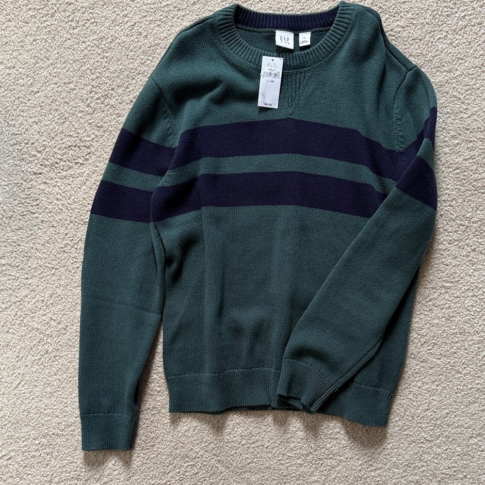 GAP kids Dark Green and Navy Crewneck Sweater